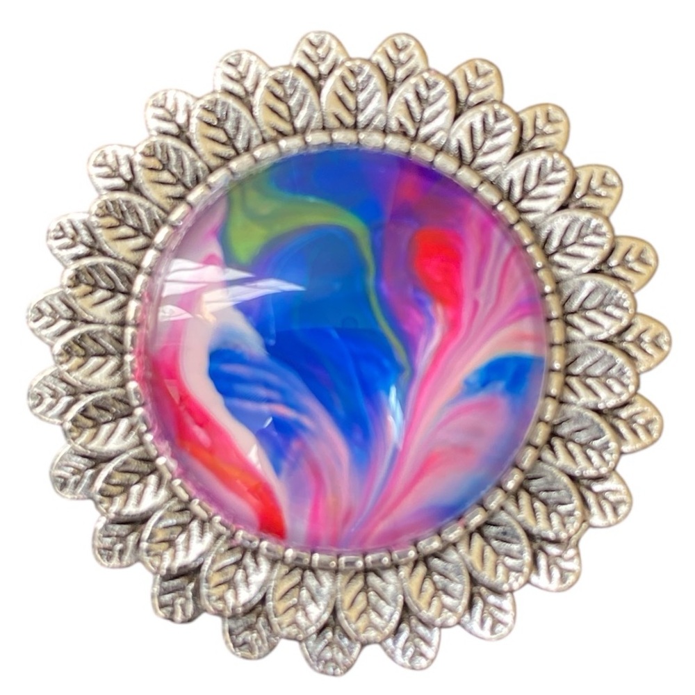 Hand Crafted Abstract Glass Cabochon Brooch Multicolor